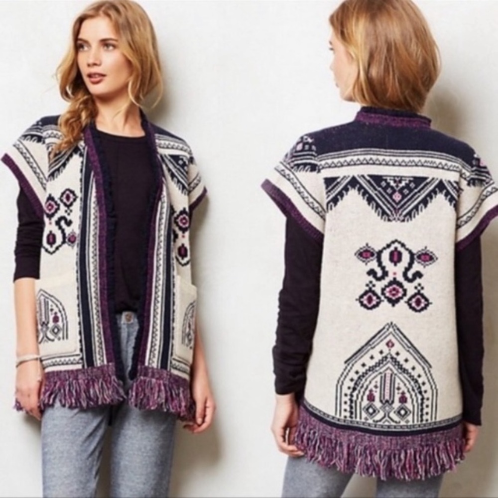 Anthropologie Angel of the North Purple Poncho Sweater Vest Size M/L